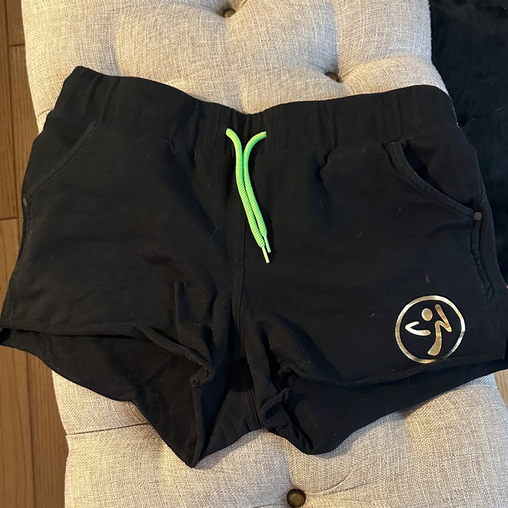 Zumba Fitness Black Shorts with Neon Green Drawstring